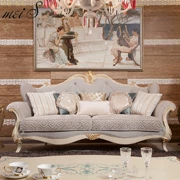Nội thất phòng khách tối giản châu Âu Sofa vải tùy chỉnh 3 + 2 + 1 bàn cà phê gỗ nguyên khối đôi 旆 Tủ tivi