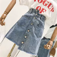 Летняя брендовая джинсовая юбка, в корейском стиле, большой размер, высокая талия, с акцентом на бедрах