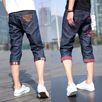 Hàn quốc phiên bản của cắt quần jeans nam mùa hè phần mỏng xu hướng chân thường trong quần stretch Slim 7 điểm quần short nam quần tây đen