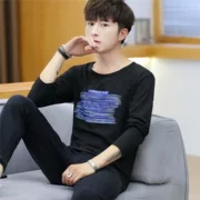 Mùa thu 2018 mới áo thun dài tay nam phiên bản Hàn Quốc của áo len tự dưỡng nam cổ chữ V mùa thu quần áo xu hướng nam