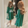 Nightdress cô gái 12-13-15 tuổi trong mùa hè cậu bé lớn phần mỏng bông cô gái công chúa dễ thương ngắn tay Hàn Quốc đồ ngủ váy ngủ big size