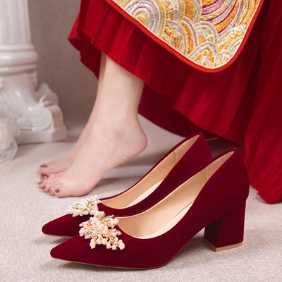 taobao agent Wedding shoes, red fleece high footwear for bride, autumn, 2023 collection, Chinese style, restless legs relief