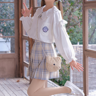 taobao agent White autumn genuine Japanese school skirt, student pleated skirt, doll, jacket, bra top, doll collar, long sleeve