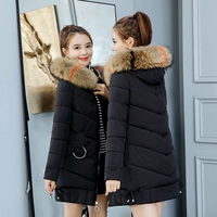 Áo khoác mùa đông 2019 cotton mới dành cho nữ dài phiên bản Hàn Quốc của áo khoác cotton rộng làm dày áo khoác hoang dã - Bông áo phao đen nữ
