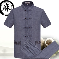 Trung quốc phong cách mùa hè trung niên và người cao tuổi ngắn tay Tang phù hợp với bộ của nam giới linen Trung Quốc phong cách kích thước lớn trang phục dân tộc cha quốc phục 