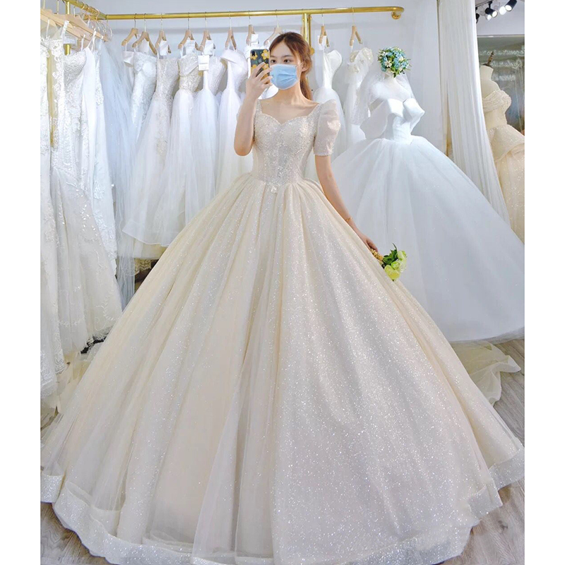 Advanced wedding dress for pregnant, french style, plus size, lace dress, high-quality style