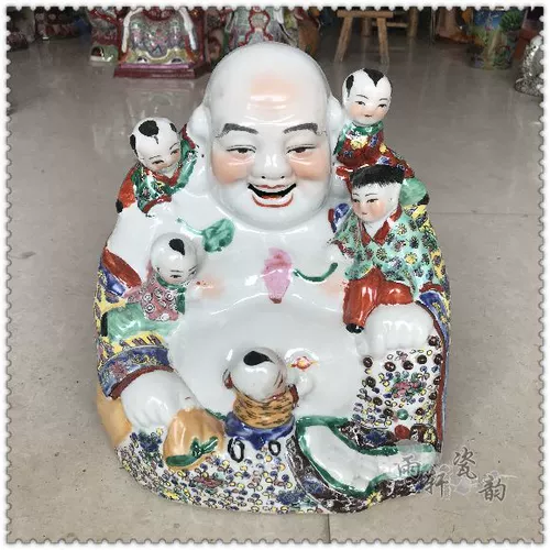 Ценность рекомендуется Jingdezhen Ceramics Antique Powder Color Sculpture Wufu Linmen Buddha