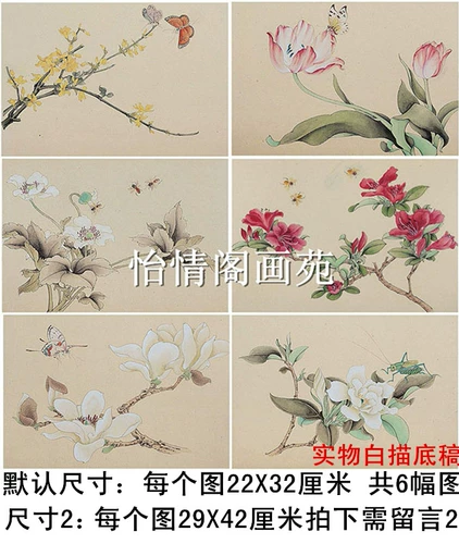 Гонгби живопись Бай Драфт шесть кадров и бай -драфты ландшафтные картины цветочные и птицы.