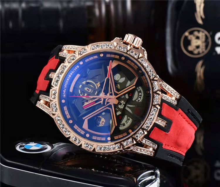 Golden Red Beltnew pattern Internet celebrity fashion business affairs Hollow out Inlaid diamond fully automatic Mechanics Wrist watch Men's Watch ma'am To the bottom Mechanical watch
