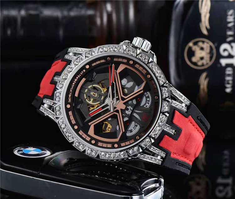 Silver Red Beltnew pattern Internet celebrity fashion business affairs Hollow out Inlaid diamond fully automatic Mechanics Wrist watch Men's Watch ma'am To the bottom Mechanical watch