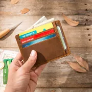 Handmade retro ví mini crazy leather leather leather card gói nhỏ lớp da bò Nhật Bản bằng lái siêu mỏng