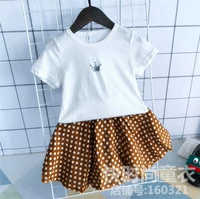 Quần áo trẻ em 18 mùa hè mới cô gái công chúa nước ngoài phong cách thêu vương miện ngắn tay T-shirt + điểm sóng váy phù hợp với quần áo trẻ em xuất khẩu