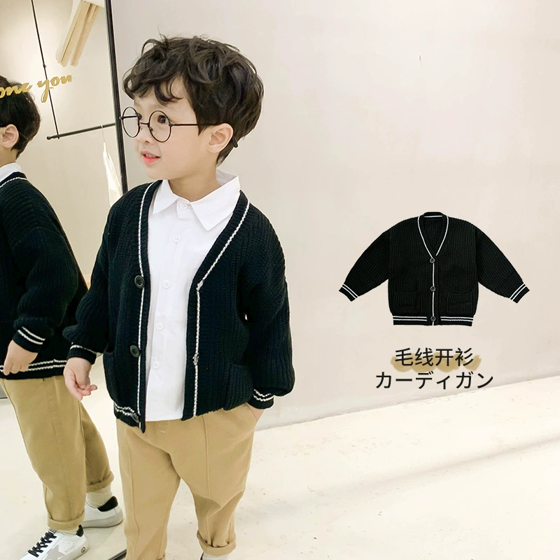 Áo khoác len cho bé trai 2020 Mới đầu xuân Trung học Trẻ em Quần áo dệt kim phương Tây cho bé trai Áo len Hàn Quốc 3 - Áo khoác