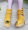 黄色涂鸦皮带扣高跟靴