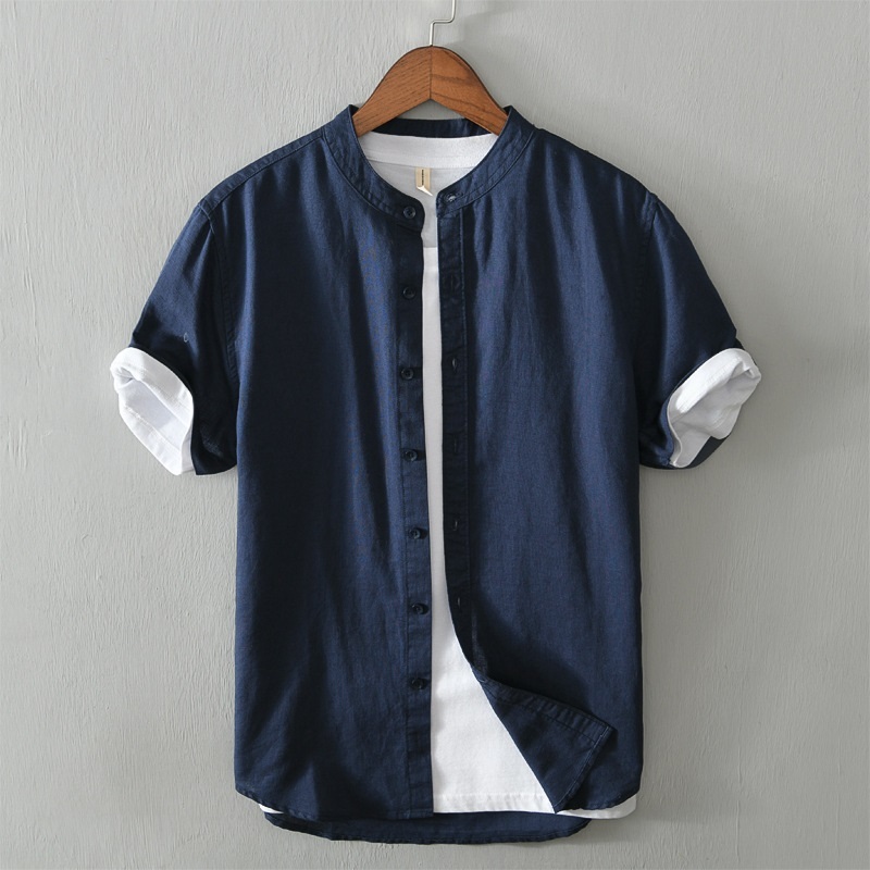 D50-740 Tibetan Blueshortsleevedt-shirtmenblousecottonlinensummer