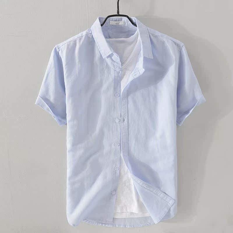B40-301 Sky Blueshortsleevedt-shirtmenblousecottonlinensummer