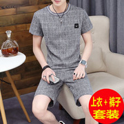 Thiết lập của nam giới xu hướng mùa hè Hàn Quốc ngắn tay T-Shirt đẹp trai quần áo một tập hợp của nam giới thường thể thao bông hai mảnh phù hợp với