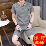 Thiết lập của nam giới xu hướng mùa hè Hàn Quốc ngắn tay T-Shirt đẹp trai quần áo một tập hợp của nam giới thường thể thao bông hai mảnh phù hợp với