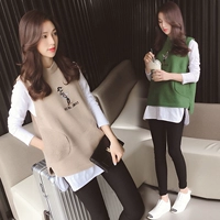 Phiên bản Hàn Quốc của phụ nữ mang thai mùa đông set 2018 mẫu thời trang mới thả lỏng hai mảnh mùa đông mang thai hoang dã mùa đông ra váy bầu thu đông
