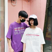 2018 net red với áo sơ mi lỏng hoang dã in văn bản giấy ngắn tình yêu dài tay áo t-shirt nam giới và phụ nữ những người yêu thích triều