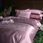 Châu Âu- phong cách rửa lụa rắn màu thêu bông bốn mảnh thiết lập 1.8 2.0m gạo giường quilt bao gồm bông tấm ga trải giường 笠 chăn ga tencel