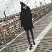 Quần dày Nhật Bản cộng với nhung nhẹ màu xám quần lửng mùa thu và mùa đông là đôi tất mỏng màu xám khói nữ gầy