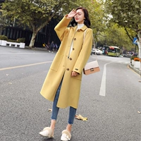 Желтое шерстяное пальто, длинная демисезонная куртка, средней длины, 2020