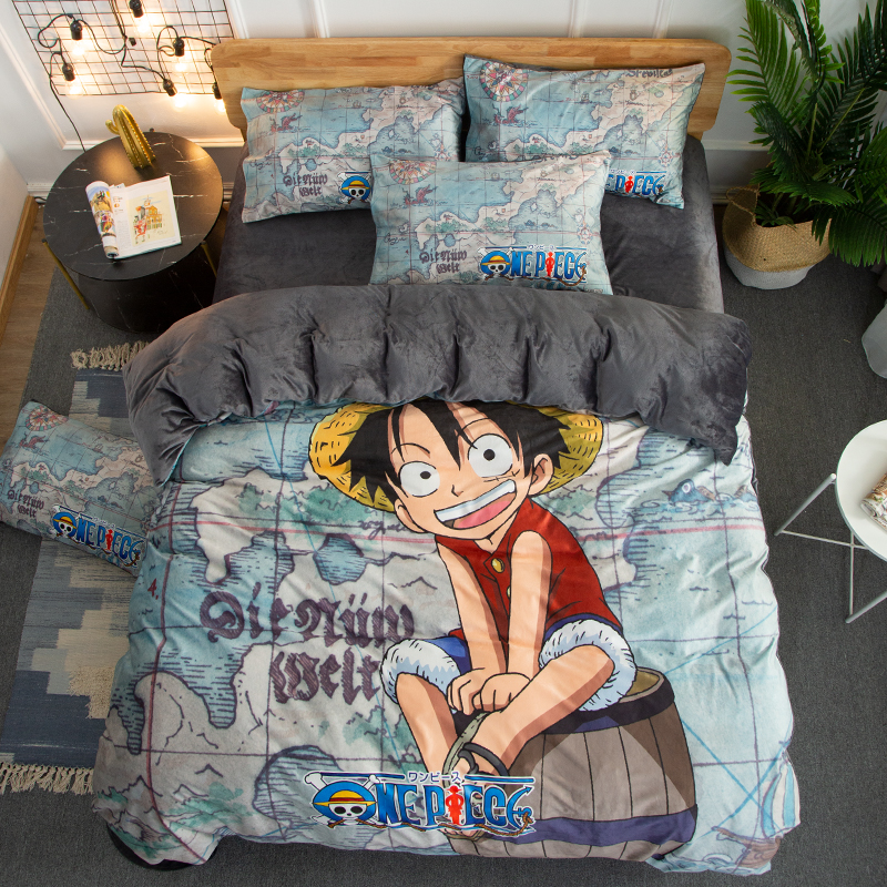 King Of NavigationCartoon comic Naruto sheet Four piece suit Yu Zhibo Weasel Quilt cover sheet dormitory Three piece set thickening keep warm