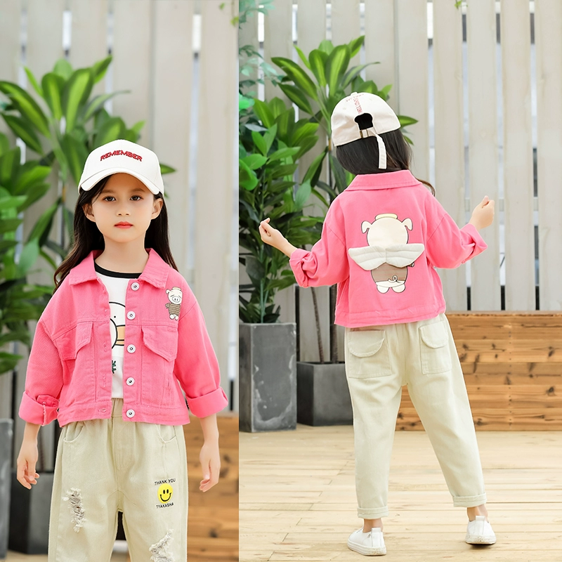 Áo khoác bé gái 2020 áo khoác denim mùa thu mới phong cách nước ngoài Hàn Quốc quần áo trẻ em bé gái cotton mùa xuân và áo khoác mùa thu - Áo khoác