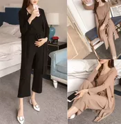 Bà bầu mùa thu 2018 áo choàng mới + áo vest chạm đáy + quần legging dệt kim cho bà bầu phù hợp với áo ba lỗ