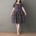 Bông và vải lanh ăn mặc nữ ngắn tay 2018 mùa hè mới Hàn Quốc phiên bản của lỏng kích thước lớn văn học retro floral linen váy dài váy xếp tầng dài Váy dài