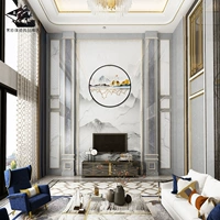 Вилла прыгает на пол Холлоу Гостиной Имитация Мраморная ТВ фоновая настенная плитка дуплексная украшение здания. Новая китайская пейзажная живопись