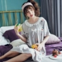 Váy ngủ nữ mùa hè cotton ngắn tay phiên bản Hàn Quốc của bộ đồ ngủ công chúa tươi mát mùa hè lỏng lẻo XL dịch vụ tại nhà - Đêm đầm đầm ngủ nữ