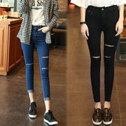 Xuân 2018 mới quần jeans Hàn Quốc của phụ nữ quần lọt khe chín quần nữ eo thấp bó sát chân quần thủy triều