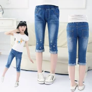 2018 mới mùa xuân và mùa hè mô hình cô gái jeans trẻ em lớn cắt quần trẻ em của quần bé stretch casual ống túm