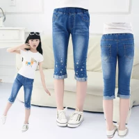 2018 mới mùa xuân và mùa hè mô hình cô gái jeans trẻ em lớn cắt quần trẻ em của quần bé stretch casual ống túm quần jean denim trẻ em