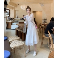 Белое платье, осенний приталенный корсет, длинная юбка, 2019 года, длинный рукав