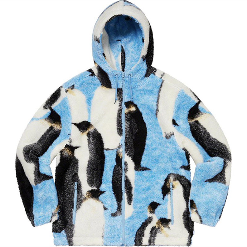 BlueFW20PenguinsHoodedFleeceJacket penguin Hooded Fleece Jacket lovers loose coat
