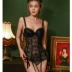 Đồ lót nữ corset gợi cảm Quần áo xương cá màu đen gợi cảm mỏng manh với vòng thép tập hợp bộ garter ren - Siêu mỏng Siêu mỏng