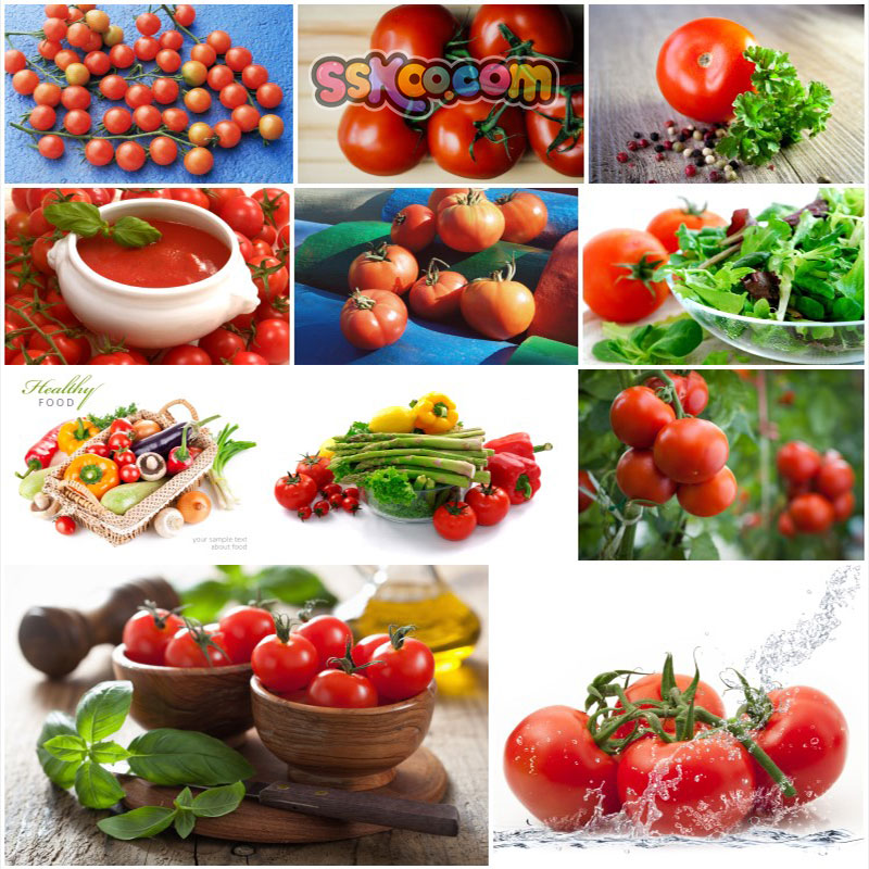 番茄西红柿拼盘食品高清JPG摄影照片4K壁纸背景图片插图设计素材