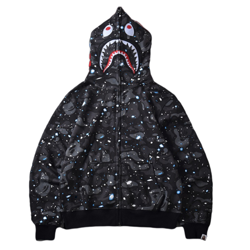 Starry Sky & Night LightChaopai ins Go through Genuine BAPE loose coat shark camouflage Luminous Sweater men and women Couples dress Spring and Autumn Hoodie