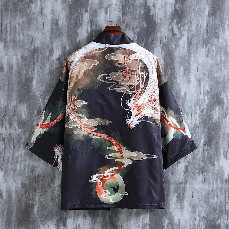 8918summer Hanfu male three quarter sleeve Cape kimono Ancient style Thin loose coat man Sunscreen Xianqi Ukiyo Taoist Robe