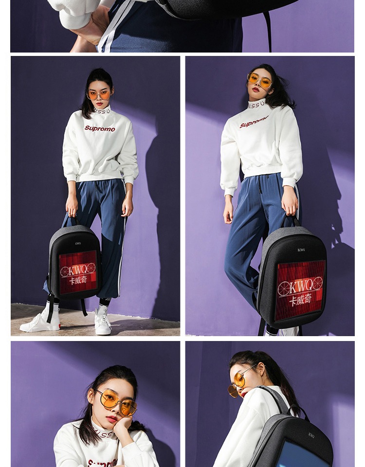 Balo thời trang KWQ Kaweiqi LED năng động màn hình hiển thị điện tử ba lô quảng cáo phát sáng ba lô đi học lưới thế hệ lái xe màu đỏ Balo Led giá rẻ đồ chơi công nghệ độc và lạ