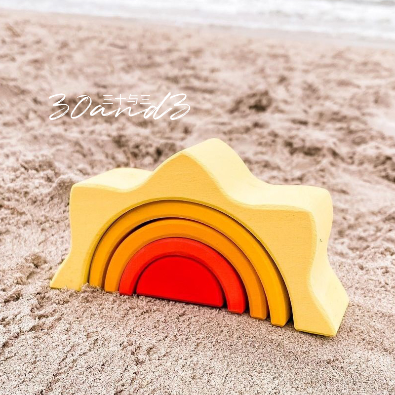 Basswood Sun CloudRainbow Series weather scene build Solid wood Building blocks granule Toys Frosted ball Forest Tree  house Coral