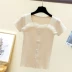 Băng lụa ngắn tay t-shirt nữ 2018 new Han Fan Xia phần mỏng Slim ice gai hoang dã đen trắng áo len áo sơ mi áo len ba lỗ nữ Đan Cardigan