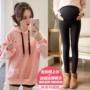 Phụ nữ mang thai phù hợp với thời trang thu đông 2018 phiên bản Hàn Quốc mới cộng với áo len ngắn trùm đầu nhung dày hai dây mùa đông đầm bầu sang chảnh