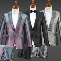 Trang phục phù hợp với nam giới Set cá tính Ca sĩ bóng loáng Chủ nhà biểu diễn Sân khấu DJ Catwalk Photo Studio Men Mặc mùa thu - Suit phù hợp đồ vest nam