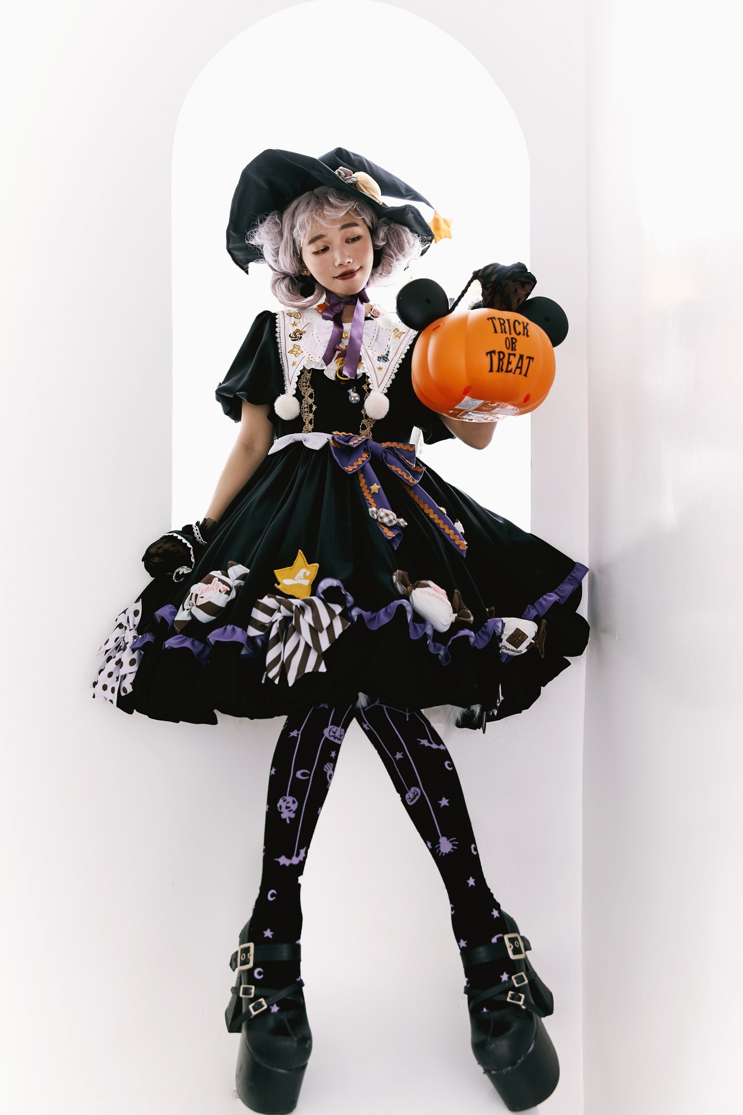 OP Skirt + Hat Black【 time freezing 】 2nd anniversary Exclusive payment candy Little witch lolita skirt op Lolita Deposit