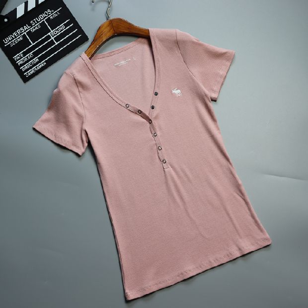 V-neck Lotus Root PinkExternal order ! a batch merchandise of superior quality ! af Henri style Short sleeve T-shirt female Self cultivation pure cotton thread Built in Undershirt