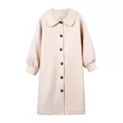 Áo xuân nữ 2019 mới Nhật Bản ngọt ngào dài trench coat dễ thương cổ áo búp bê len - Trung bình và dài Coat